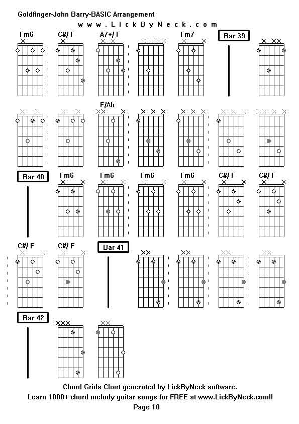 Chord Grids Chart of chord melody fingerstyle guitar song-Goldfinger-John Barry-BASIC Arrangement,generated by LickByNeck software.